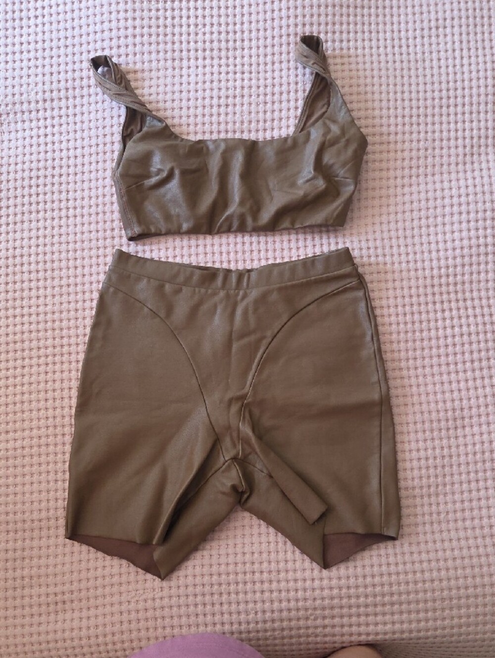 SKIMS Brown Faux-Leather Bralette & High-Waist Shorts Set